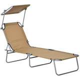 Lounge Chair, Adjustable Folding Chaise Lounge, Tanning Chair with Sun Shade for Beach, Camping, Hiking, Backyard
