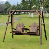 Outsunny Outdoor Adirondack Chair 2 Seat Freestanding Solid Wood Rustic Log Swing