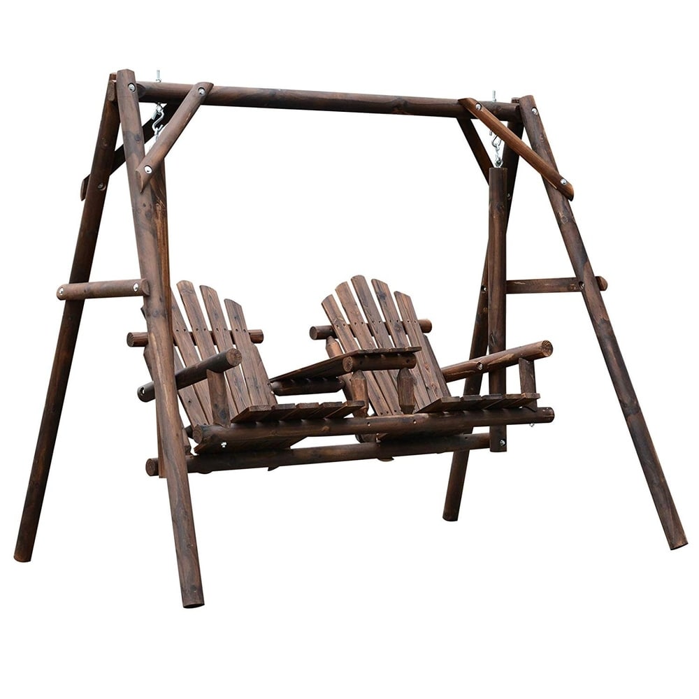 Outsunny Outdoor Adirondack Chair 2 Seat Freestanding Solid Wood Rustic Log Swing