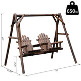 Outsunny Outdoor Adirondack Chair 2 Seat Freestanding Solid Wood Rustic Log Swing