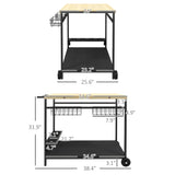 Outsunny Outdoor Bar Cart, Patio Rolling Serving Cart with Wheels, Side Handle, 2 Baskets, 4 Wine Holders for Garden