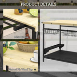 Outsunny Outdoor Bar Cart, Patio Rolling Serving Cart with Wheels, Side Handle, 2 Baskets, 4 Wine Holders for Garden