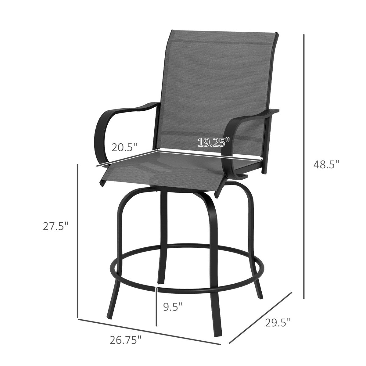 Outsunny Outdoor Bar Stools,360 Swivel Bar Height Patio Chairs,2 PCS