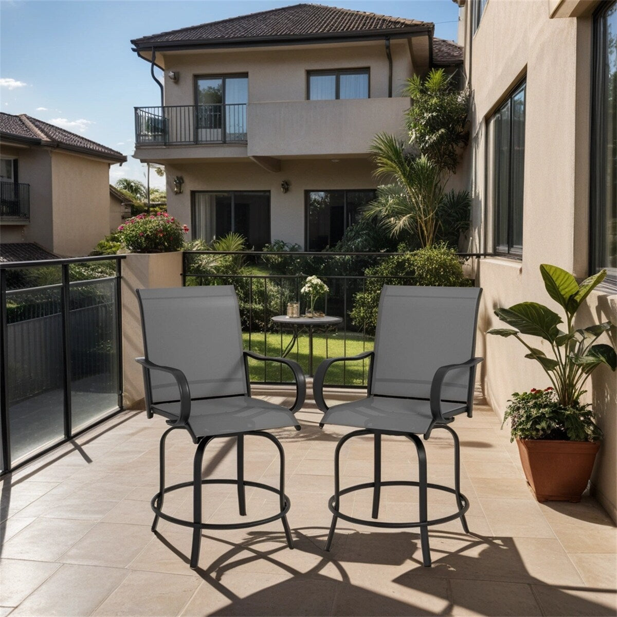 Outsunny Outdoor Bar Stools,360 Swivel Bar Height Patio Chairs,2 PCS