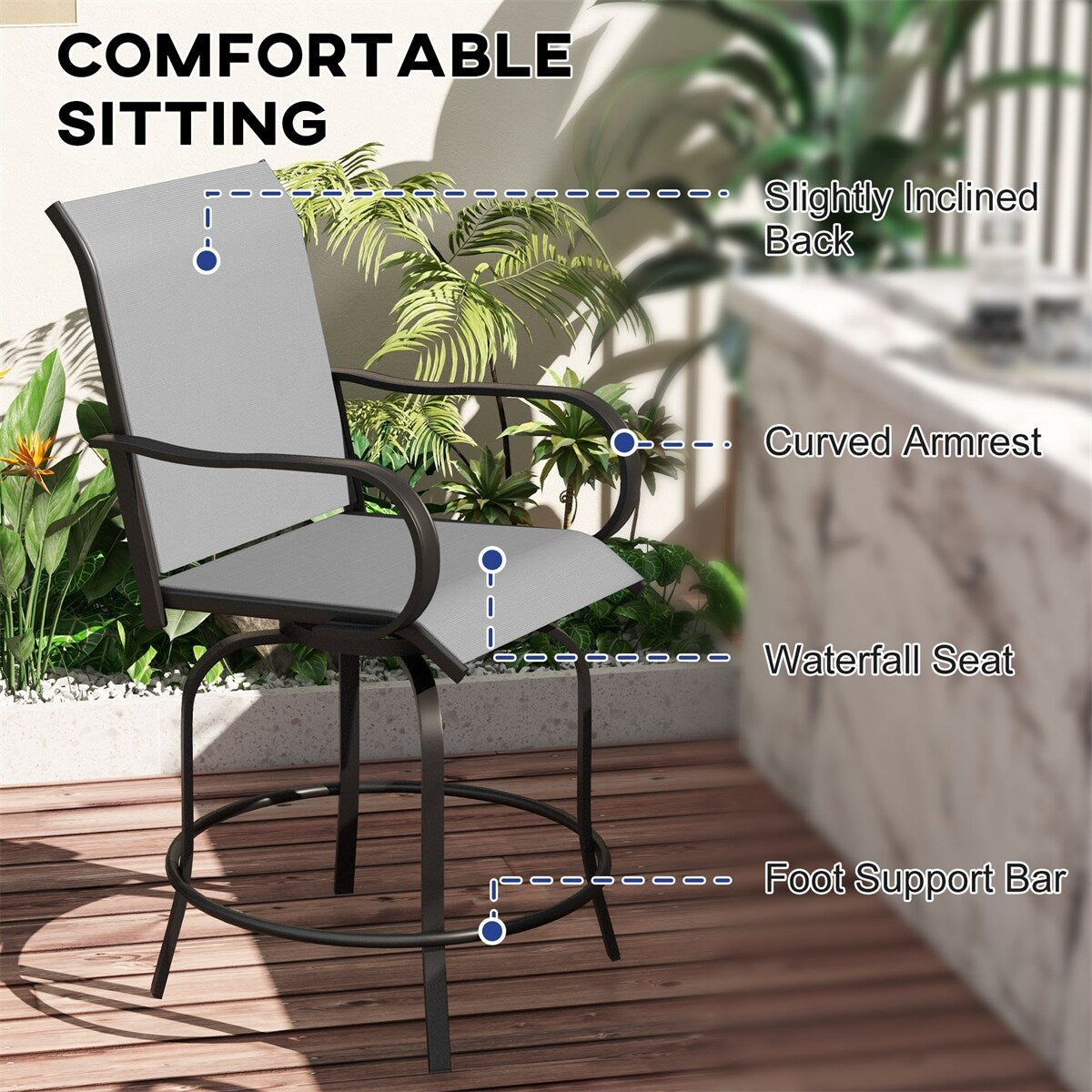 Outsunny Outdoor Bar Stools,360 Swivel Bar Height Patio Chairs,2 PCS