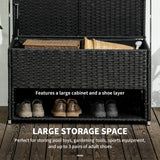 Outsunny Outdoor Deck Box & Shoe Storage, PE Rattan Wicker Towel Rack with Liner for Indoor, Outdoor