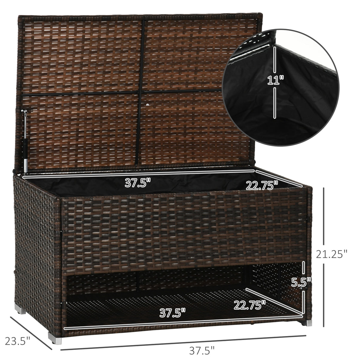 Outsunny Outdoor Deck Box & Shoe Storage, PE Rattan Wicker Towel Rack with Liner for Indoor, Outdoor