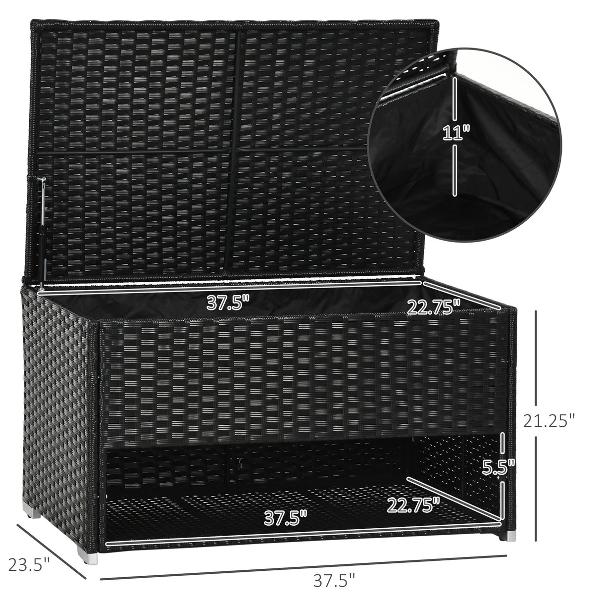 Outsunny Outdoor Deck Box & Shoe Storage, PE Rattan Wicker Towel Rack with Liner for Indoor, Outdoor