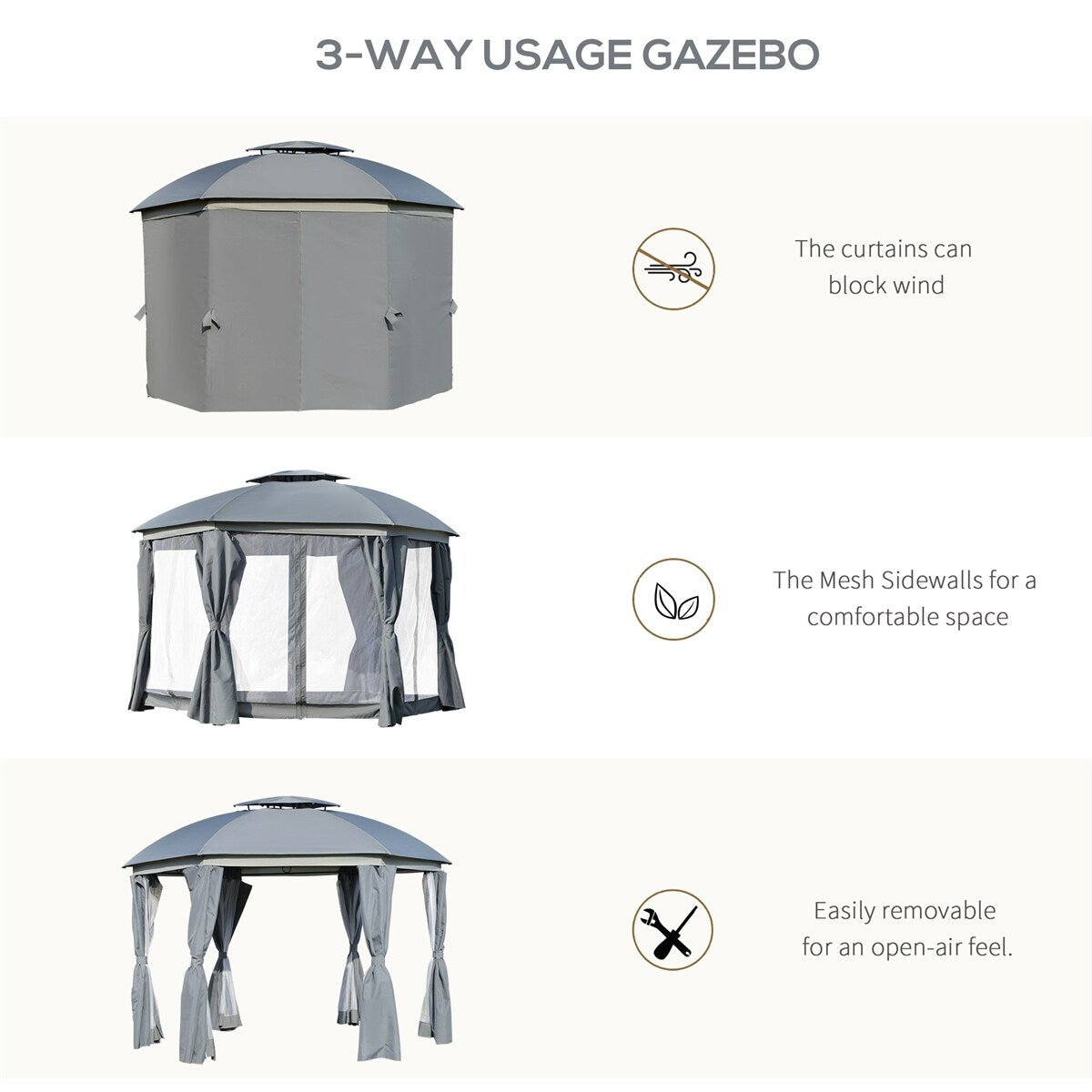 Outsunny Outdoor Gazebo,Patio Dome Gazebo Canopy Shelter w/Double Roof