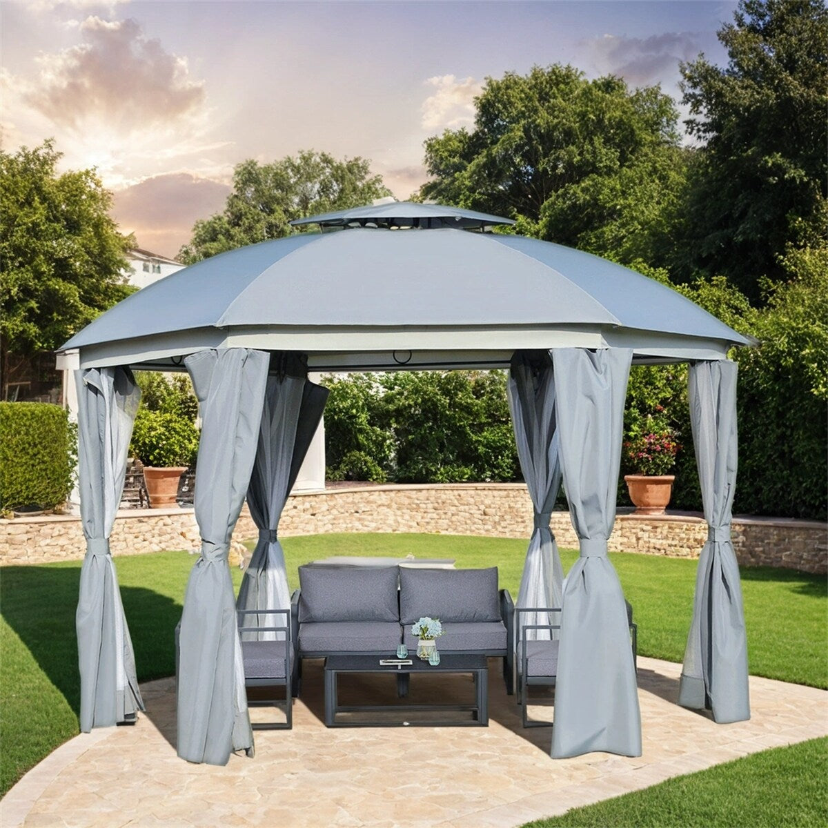 Outsunny Outdoor Gazebo,Patio Dome Gazebo Canopy Shelter w/Double Roof