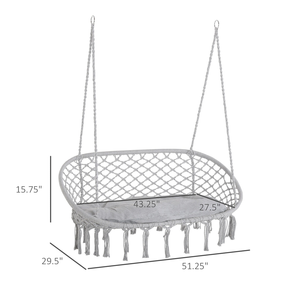 Outsunny Outdoor Hanging Hammock Porch Swing Chair with Cotton Rope Netting, Steel Frame, & Built-In Armrests