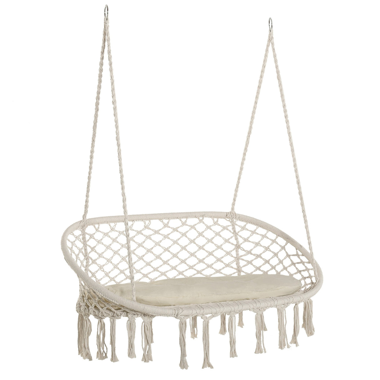 Outsunny Outdoor Hanging Hammock Porch Swing Chair with Cotton Rope Netting, Steel Frame, & Built-In Armrests