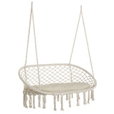 Outsunny Outdoor Hanging Hammock Porch Swing Chair with Cotton Rope Netting, Steel Frame, & Built-In Armrests