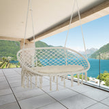 Outsunny Outdoor Hanging Hammock Porch Swing Chair with Cotton Rope Netting, Steel Frame, & Built-In Armrests