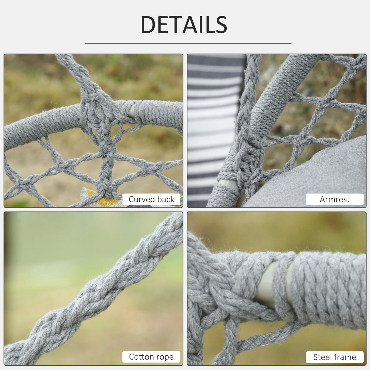 Outsunny Outdoor Hanging Hammock Porch Swing Chair with Cotton Rope Netting, Steel Frame, & Built-In Armrests