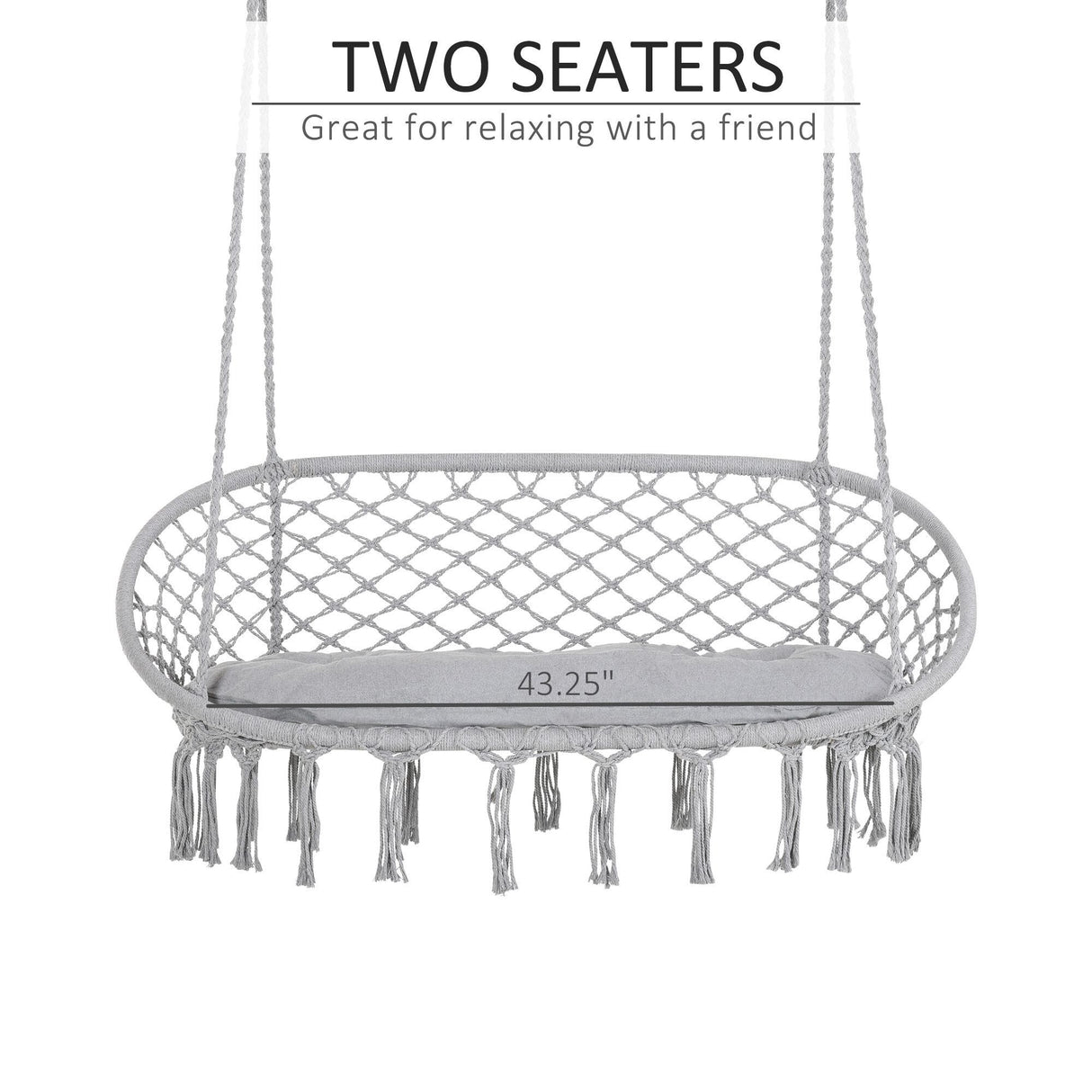Outsunny Outdoor Hanging Hammock Porch Swing Chair with Cotton Rope Netting, Steel Frame, & Built-In Armrests