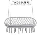 Outsunny Outdoor Hanging Hammock Porch Swing Chair with Cotton Rope Netting, Steel Frame, & Built-In Armrests