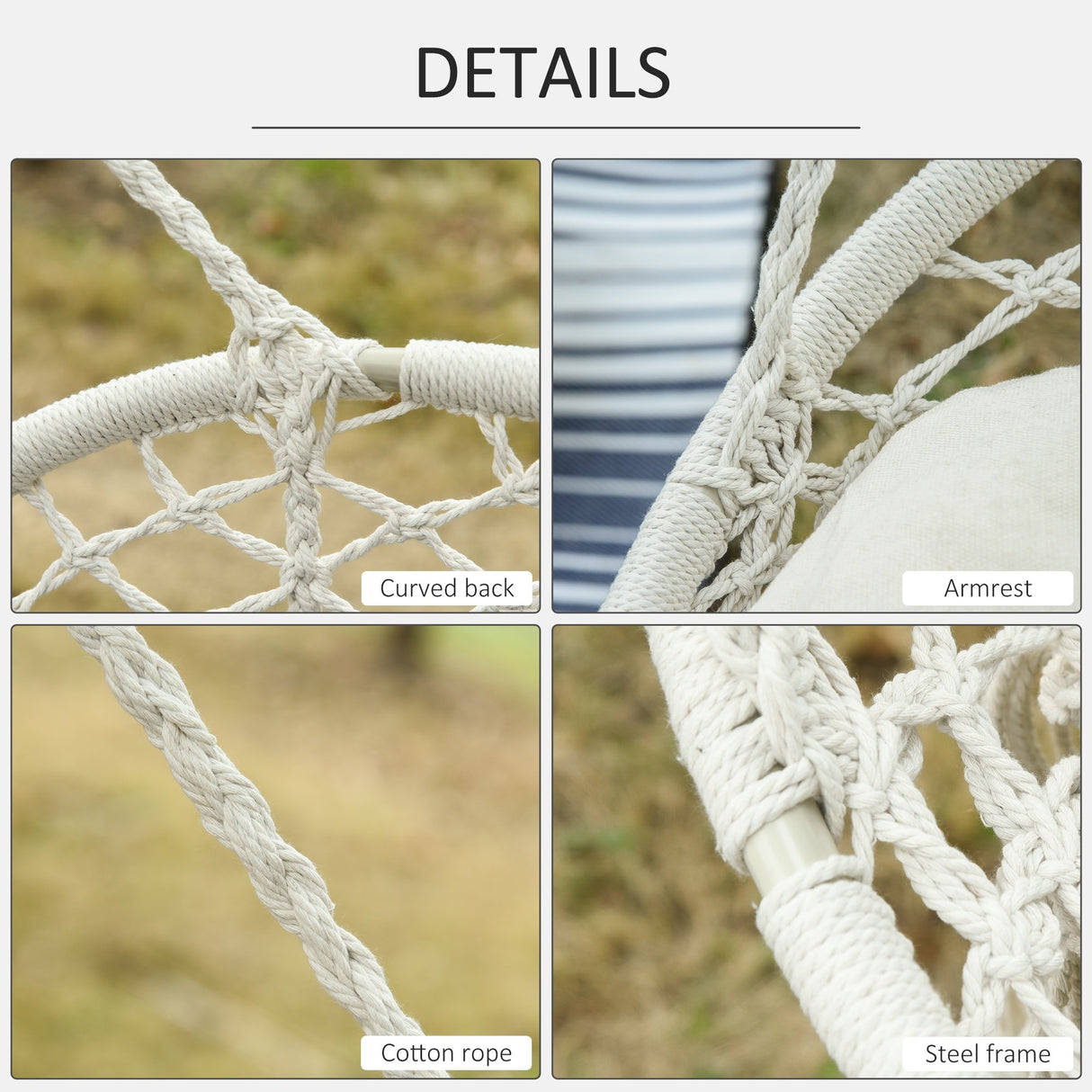 Outsunny Outdoor Hanging Hammock Porch Swing Chair with Cotton Rope Netting, Steel Frame, & Built-In Armrests