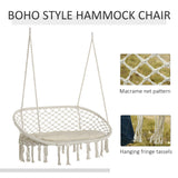 Outsunny Outdoor Hanging Hammock Porch Swing Chair with Cotton Rope Netting, Steel Frame, & Built-In Armrests
