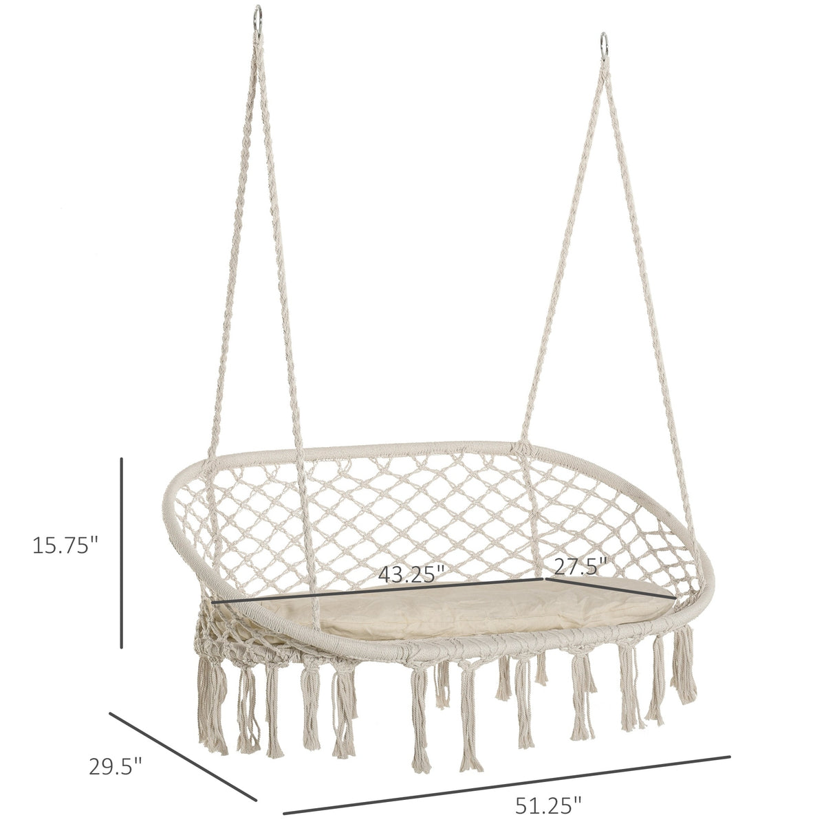 Outsunny Outdoor Hanging Hammock Porch Swing Chair with Cotton Rope Netting, Steel Frame, & Built-In Armrests
