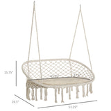 Outsunny Outdoor Hanging Hammock Porch Swing Chair with Cotton Rope Netting, Steel Frame, & Built-In Armrests