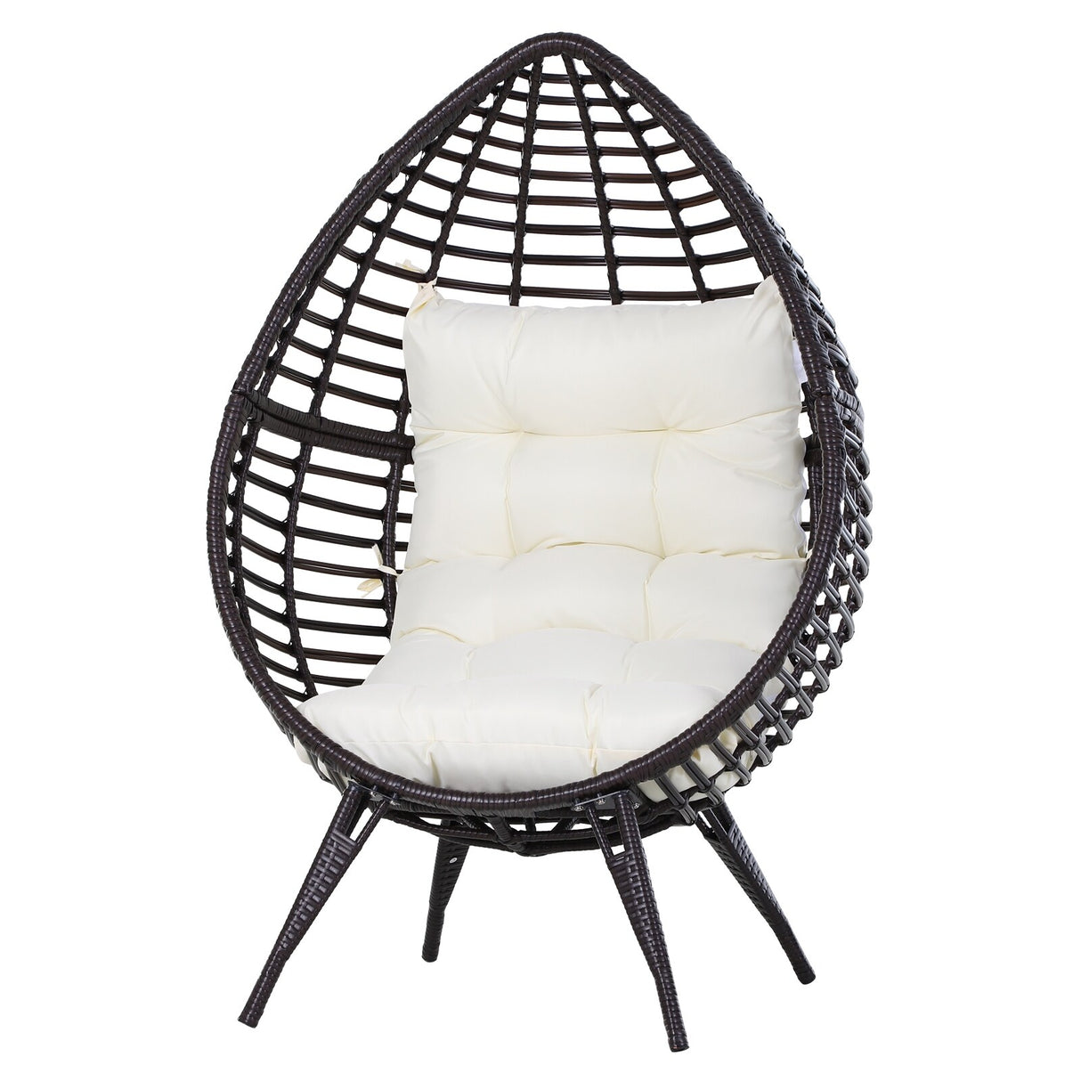 Outsunny Patio Wicker Egg Chair w/ Soft Cushion, Teardrop Cuddle Seat, Outdoor / Indoor Patio Chair