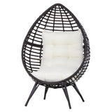 Outsunny Patio Wicker Egg Chair w/ Soft Cushion, Teardrop Cuddle Seat, Outdoor / Indoor Patio Chair