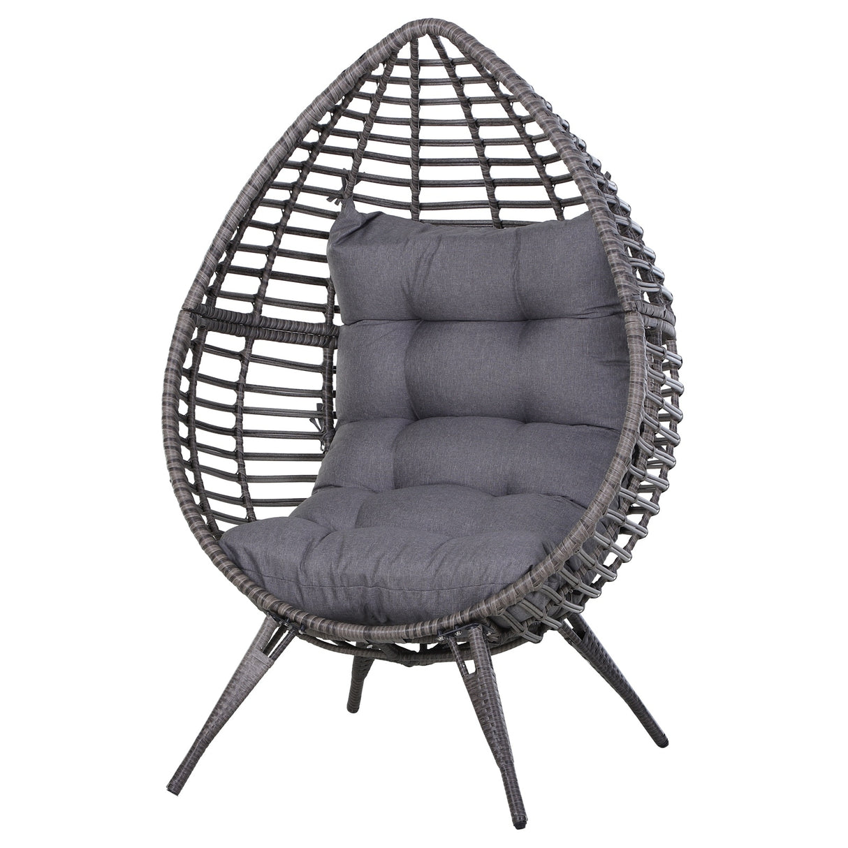 Outsunny Patio Wicker Egg Chair w/ Soft Cushion, Teardrop Cuddle Seat, Outdoor / Indoor Patio Chair