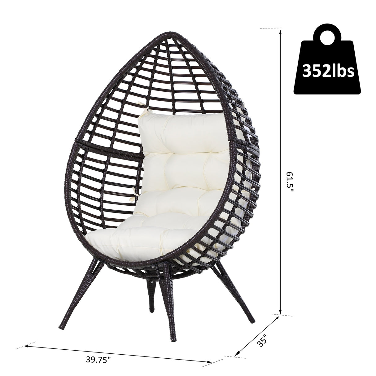 Outsunny Patio Wicker Egg Chair w/ Soft Cushion, Teardrop Cuddle Seat, Outdoor / Indoor Patio Chair