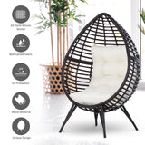 Outsunny Patio Wicker Egg Chair w/ Soft Cushion, Teardrop Cuddle Seat, Outdoor / Indoor Patio Chair