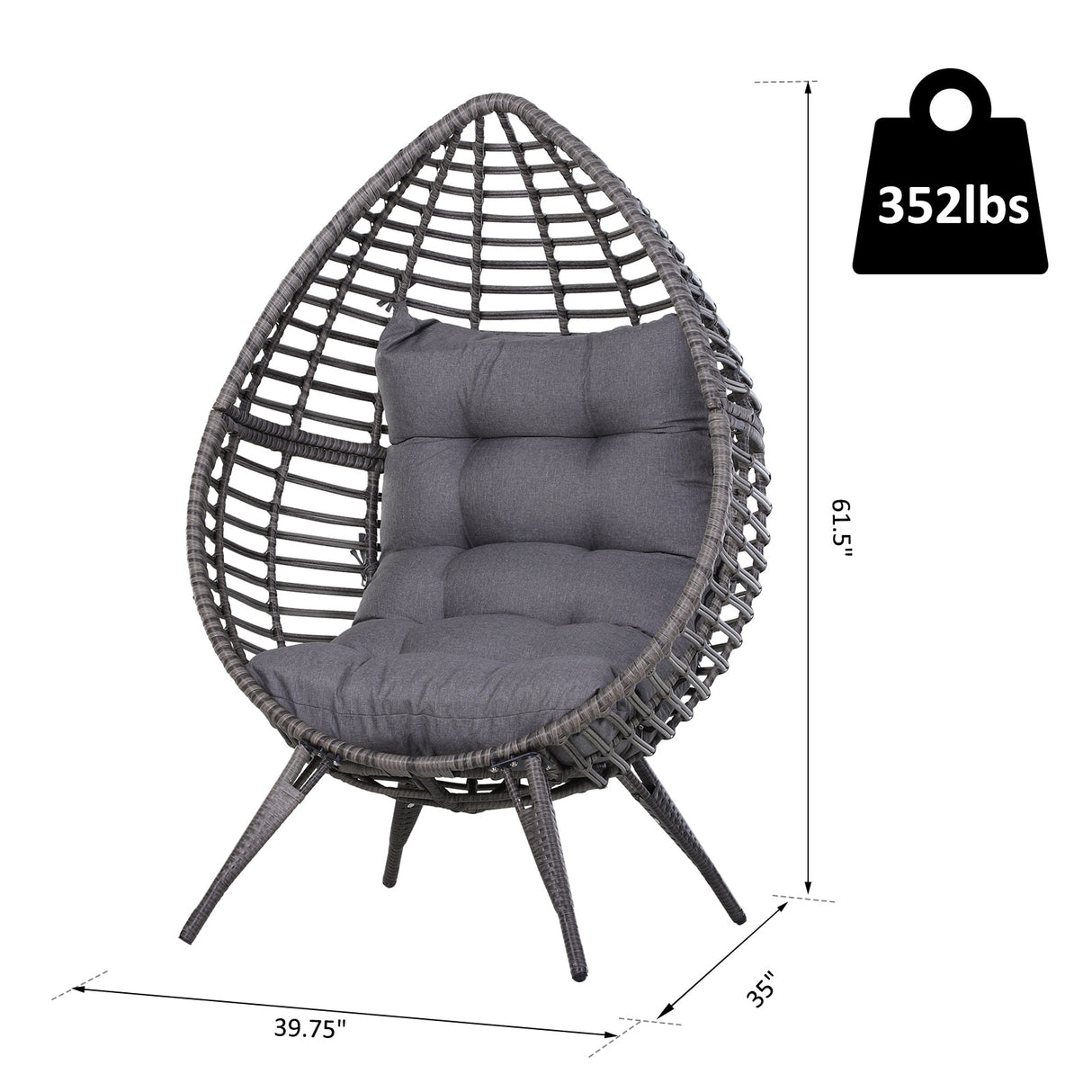 Outsunny Patio Wicker Egg Chair w/ Soft Cushion, Teardrop Cuddle Seat, Outdoor / Indoor Patio Chair