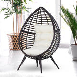 Outsunny Patio Wicker Egg Chair w/ Soft Cushion, Teardrop Cuddle Seat, Outdoor / Indoor Patio Chair