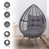 Outsunny Patio Wicker Egg Chair w/ Soft Cushion, Teardrop Cuddle Seat, Outdoor / Indoor Patio Chair