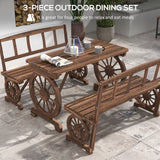 Outsunny Outdoor Table and Chairs for 4 People, Wooden Patio Table and Chairs 3 Pieces All Weather Furniture Set