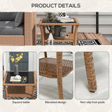 Outsunny Outdoor Wicker Coffee Table, Rattan Side Table with 2-Tier Storage Shelf , Aluminum Frame Square, End Table