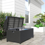 Outsunny Outdoor Wicker Storage Bench Deck Box, PE Rattan Patio Furniture Pool Storage Bin Container