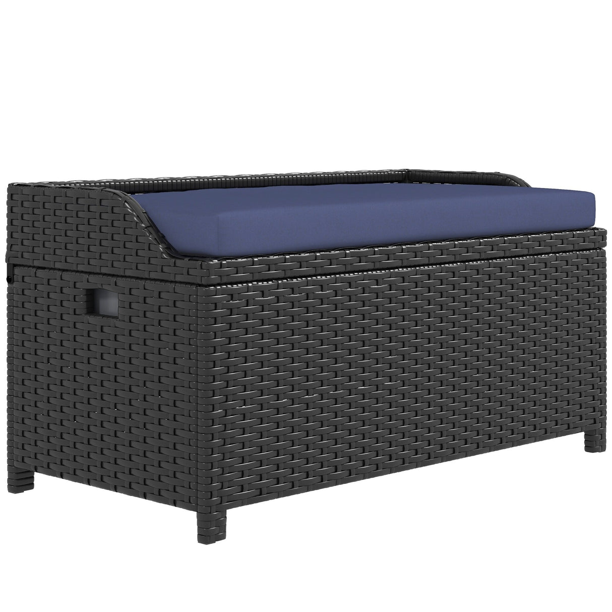 Outsunny Outdoor Wicker Storage Bench Deck Box, PE Rattan Patio Furniture Pool Storage Bin Container