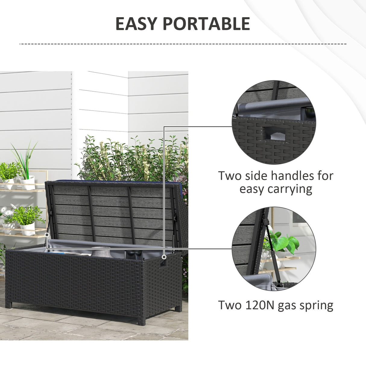 Outsunny Outdoor Wicker Storage Bench Deck Box, PE Rattan Patio Furniture Pool Storage Bin Container