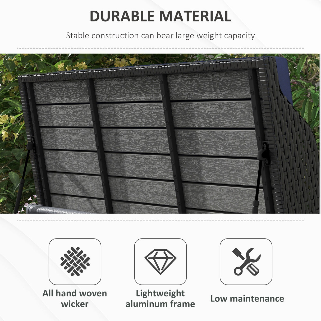 Outsunny Outdoor Wicker Storage Bench Deck Box, PE Rattan Patio Furniture Pool Storage Bin Container