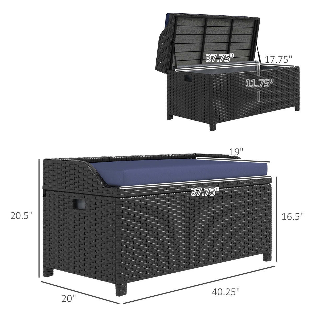 Outsunny Outdoor Wicker Storage Bench Deck Box, PE Rattan Patio Furniture Pool Storage Bin Container
