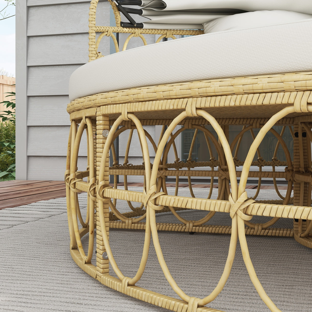 Outsunny Patio Furniture Set, Round Outdoor Daybed with Retractable Canopy, Hollow Wicker PE Rattan Sectional Sofa