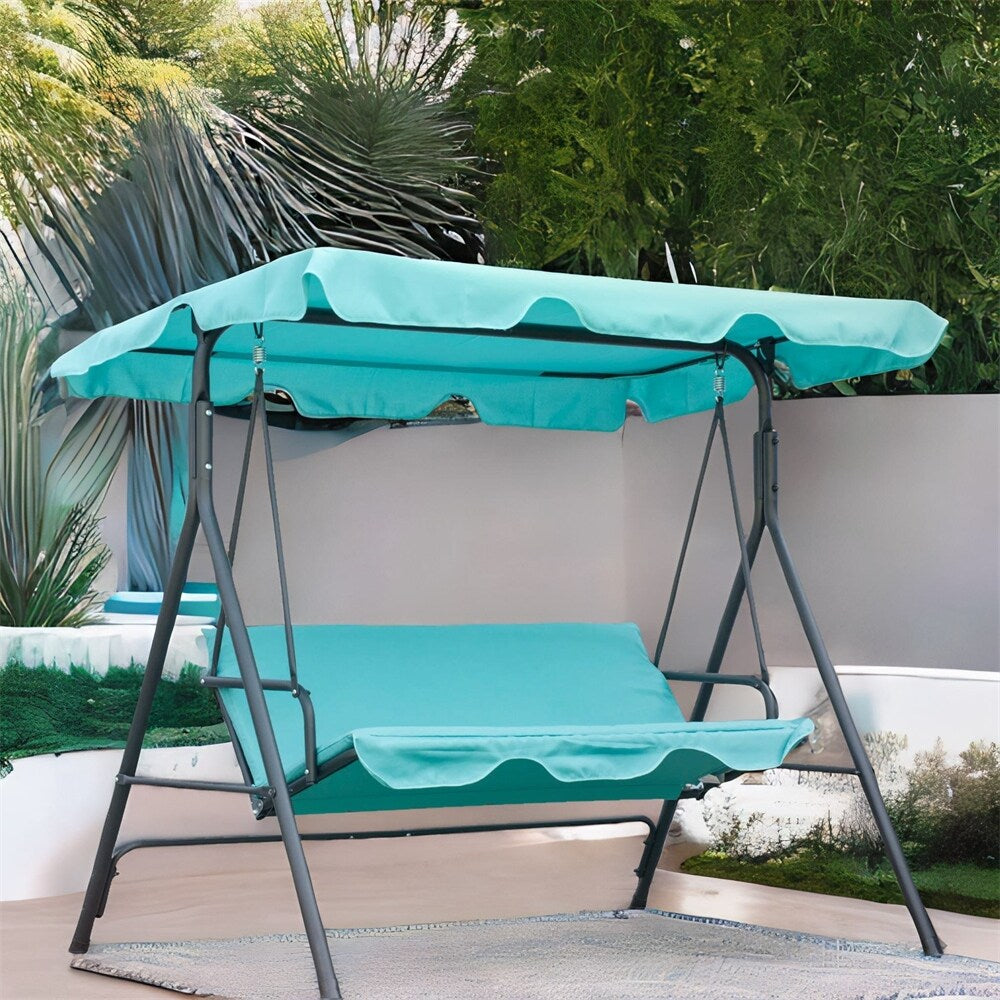 Outsunny Patio Porch Swing Chair with Adjustable Canopy,Seats 3 Adults