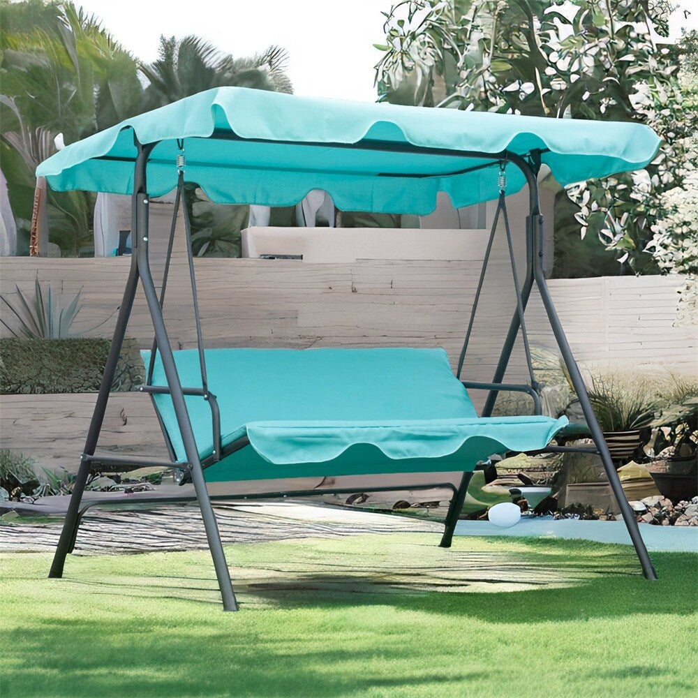Outsunny Patio Porch Swing Chair with Adjustable Canopy,Seats 3 Adults