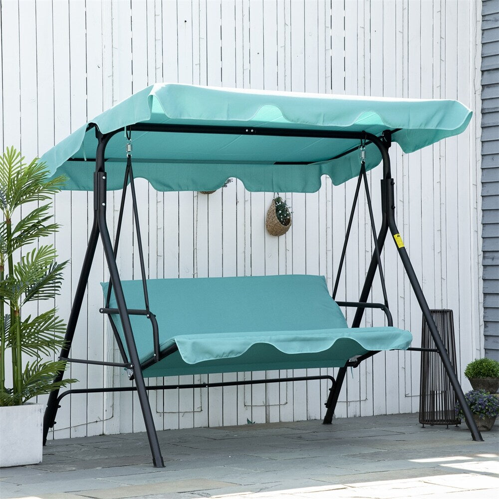 Outsunny Patio Porch Swing Chair with Adjustable Canopy,Seats 3 Adults