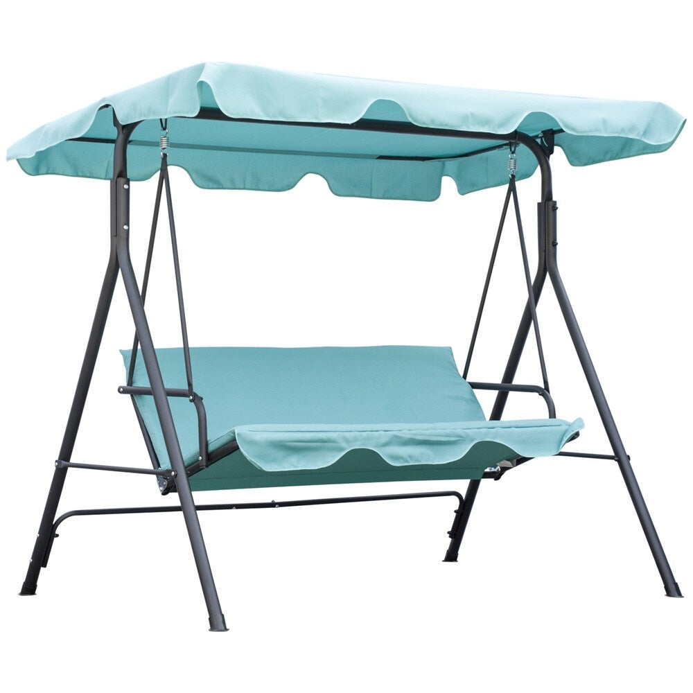 Outsunny Patio Porch Swing Chair with Adjustable Canopy,Seats 3 Adults