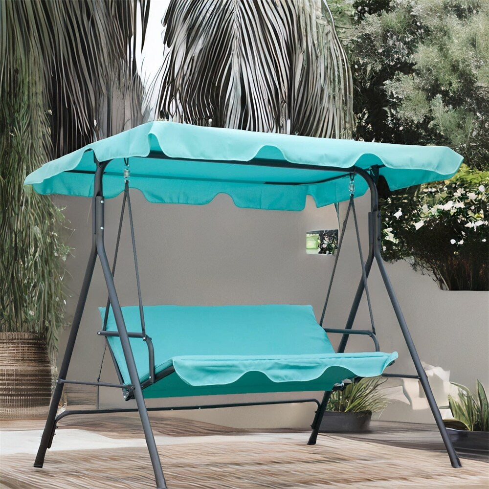 Outsunny Patio Porch Swing Chair with Adjustable Canopy,Seats 3 Adults