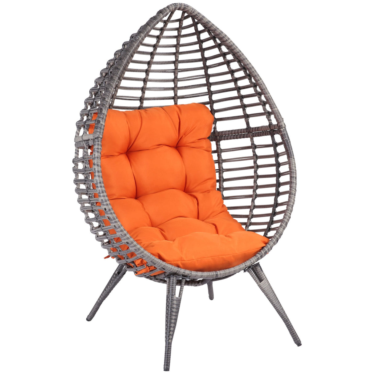 Outsunny Patio Wicker Egg Chair w/ Soft Cushion, Teardrop Cuddle Seat, Outdoor / Indoor Patio Chair
