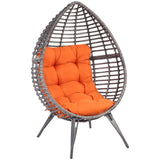 Outsunny Patio Wicker Egg Chair w/ Soft Cushion, Teardrop Cuddle Seat, Outdoor / Indoor Patio Chair