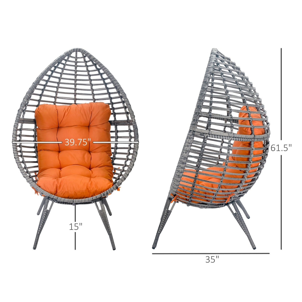 Outsunny Patio Wicker Egg Chair w/ Soft Cushion, Teardrop Cuddle Seat, Outdoor / Indoor Patio Chair