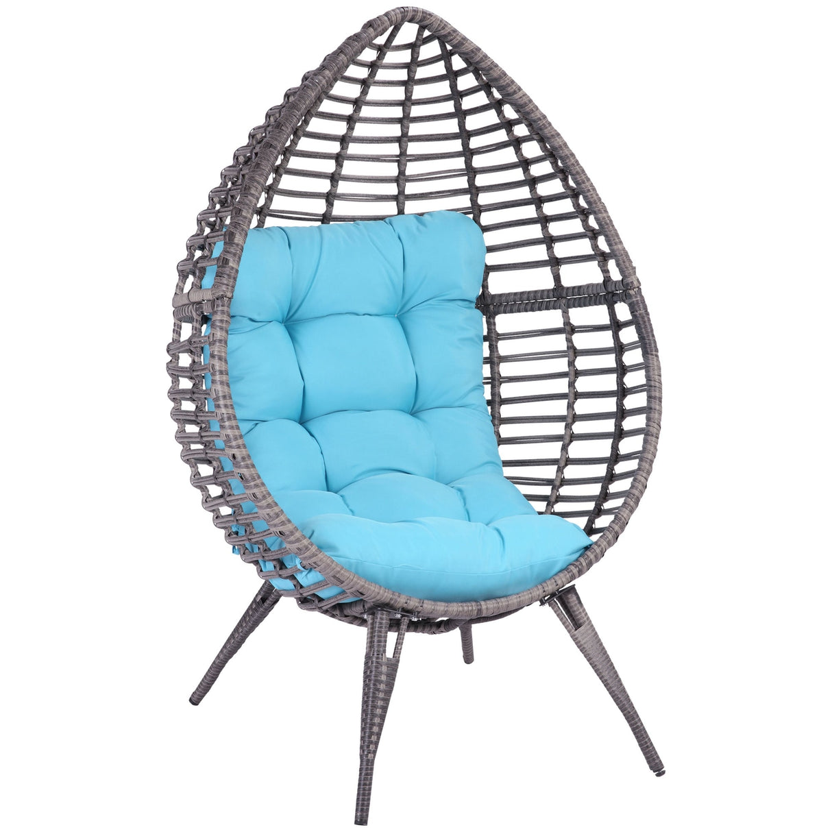 Outsunny Patio Wicker Egg Chair w/ Soft Cushion, Teardrop Cuddle Seat, Outdoor / Indoor Patio Chair